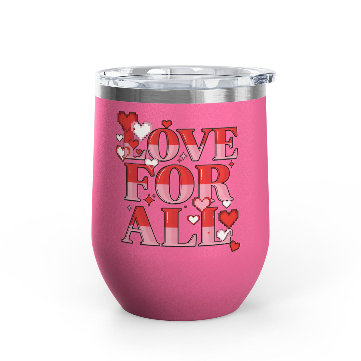 Love for All Wine Tumbler, Retro Pixel Heart Drinkware, Cute Valentine Gift for Her, Romantic Anniversary Present, Colorful Love Cup