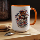 Cute Patriotic Animal Coffee Mug, Fourth of July Mug for Kids and Families, Stars Smiles and Freedom Cup, Independence Day Gift