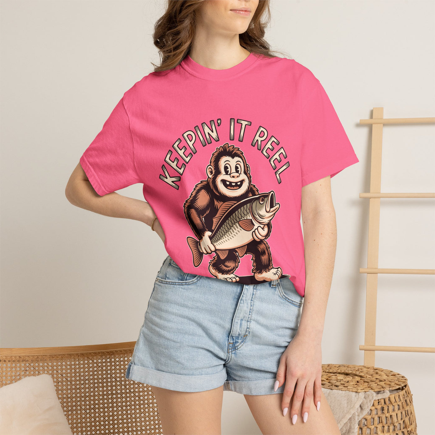 Funny Sasquatch Fishing Comfort Colors Shirt, Keepin It Reel Bigfoot Angler Tee, Fisherman Gift Shirt, Lake Life Outdoor Graphic Tee