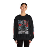 Stand for the Flag Kneel for the Cross Sweatshirt, Patriotic Christian Crewneck, American Flag Pullover, Faith Gift, Fourth of July Top