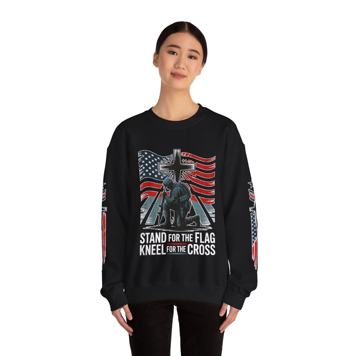 Stand for the Flag Kneel for the Cross Sweatshirt, Patriotic Christian Crewneck, American Flag Pullover, Faith Gift, Fourth of July Top