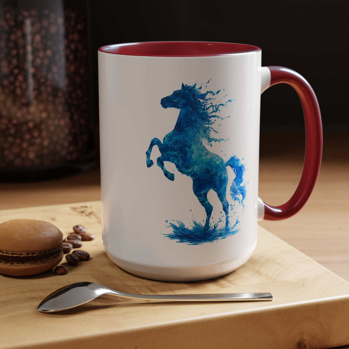 Blue Water Horse Mug, Abstract Horse Lover Coffee Mug, Majestic Stallion Art Cup, Equestrian Gift for Horse Lovers