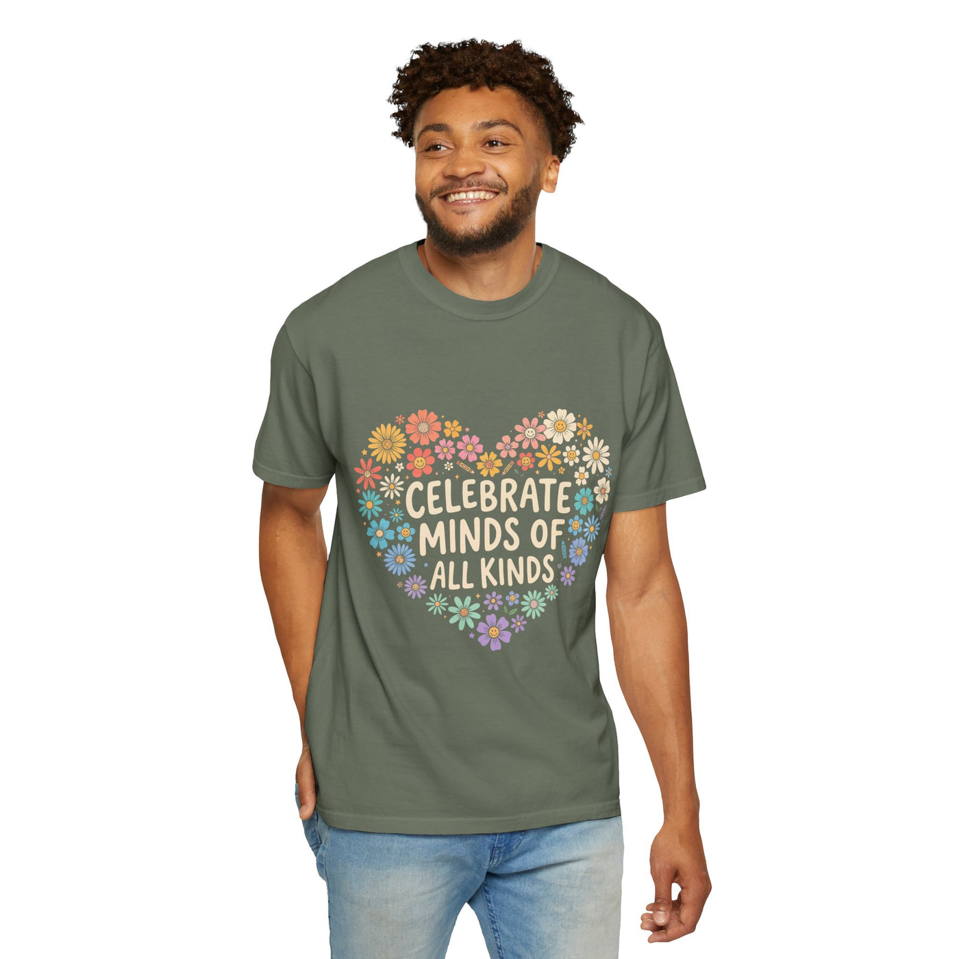 Comfort Colors Celebrate Minds of All Kinds Shirt, Autism Acceptance Flower Heart Tee, Neurodiversity Awareness Shirt, Teacher Gift