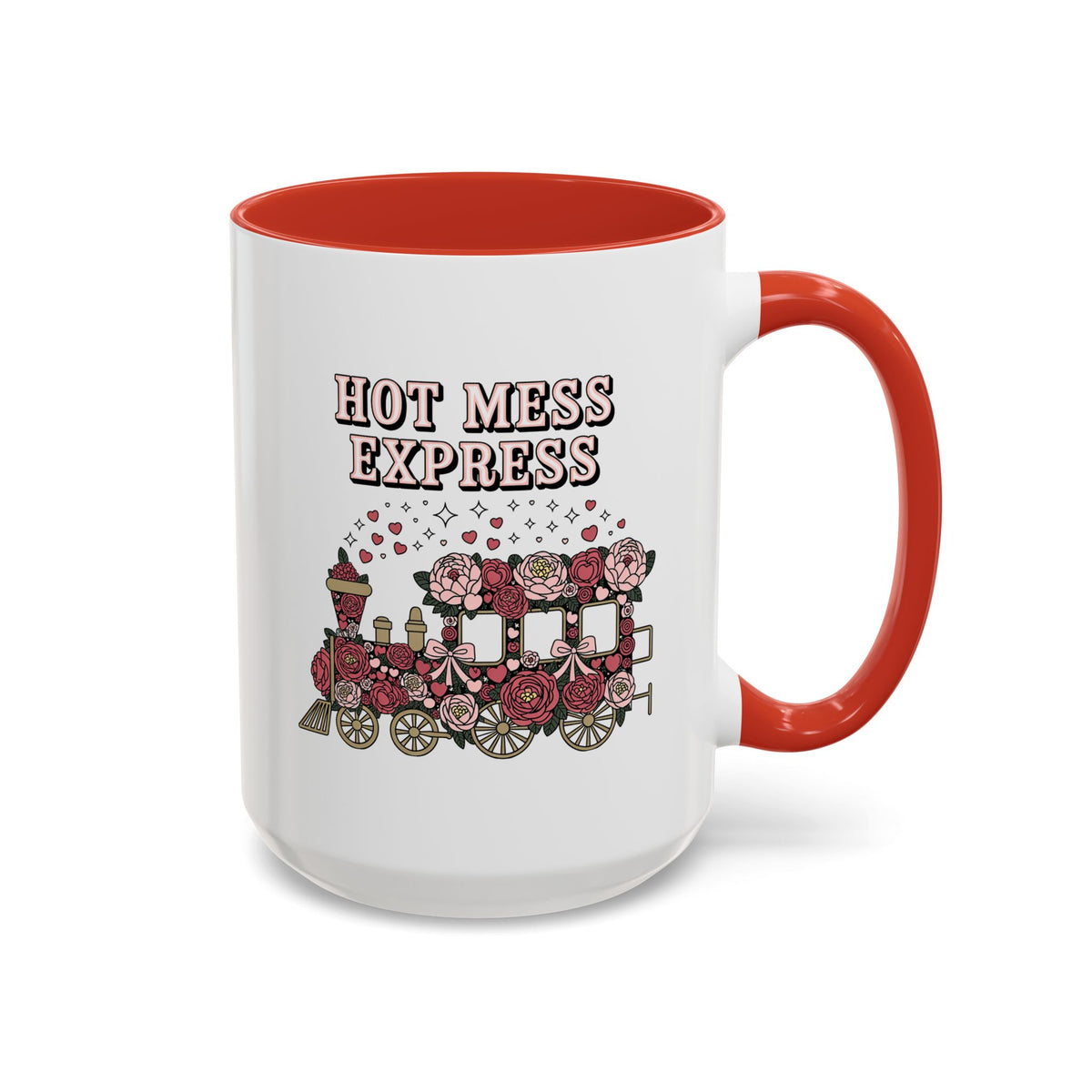 Hot Mess Express Coffee Mug, Pink Floral Train with Bows and Hearts, Funny Birthday Gift for a Busy Mom or Best Friend's Daily Coffee Break