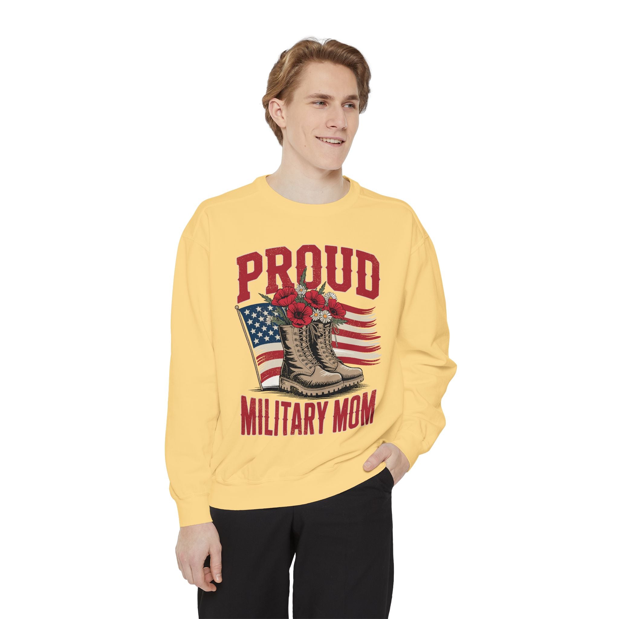 Proud Military Mom Sweatshirt, Patriotic Army Mom Pullover, Gift for Military Mother, Deployment Homecoming Crewneck, Flag Floral Top