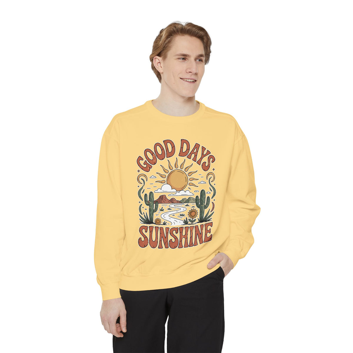 Good Days Sunshine Comfort Colors Sweatshirt, Retro Desert Landscape Crewneck, Positive Vibes Western Aesthetic Gift