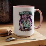 Kick Butt and Haunt Mug, Cute Pastel Ghost Black Accent Coffee Cup, Unique Funny Halloween Gift for Her, Spooky Bestie or Pastel Goth
