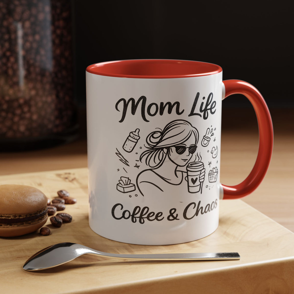 Mom Life Coffee and Chaos Mug, Funny Mom Coffee Mug, Motherhood Humor Gift, Busy Mom Cup, Mother's Day Gift for Coffee Lover