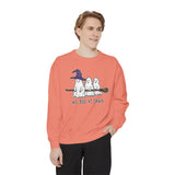 We Boo at Dawn Ghost Sweatshirt, Funny Halloween Witch Broom Pullover, Cute Spooky Season Gift for Friends and Ghost Lovers, October Outfit