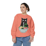 Ramen Cat Comfort Colors Sweatshirt, Funny Cat Eating Noodles Shirt, Cat Lover Graphic Crewneck, Foodie Gift Idea