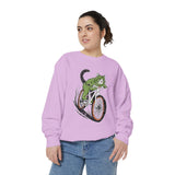 Mountain Bike Cat Sweatshirt, Funny Cycling Kitty Crewneck, Cat Lover Gift, Outdoor Adventure Graphic Cozy Biker Pullover Shirt Top