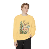 Woodland Deer Sweatshirt, Rustic Stag and Mountain Graphic, Gift for Wildlife Lovers and Hikers, Forest Inspired Cabin Weekend Clothing