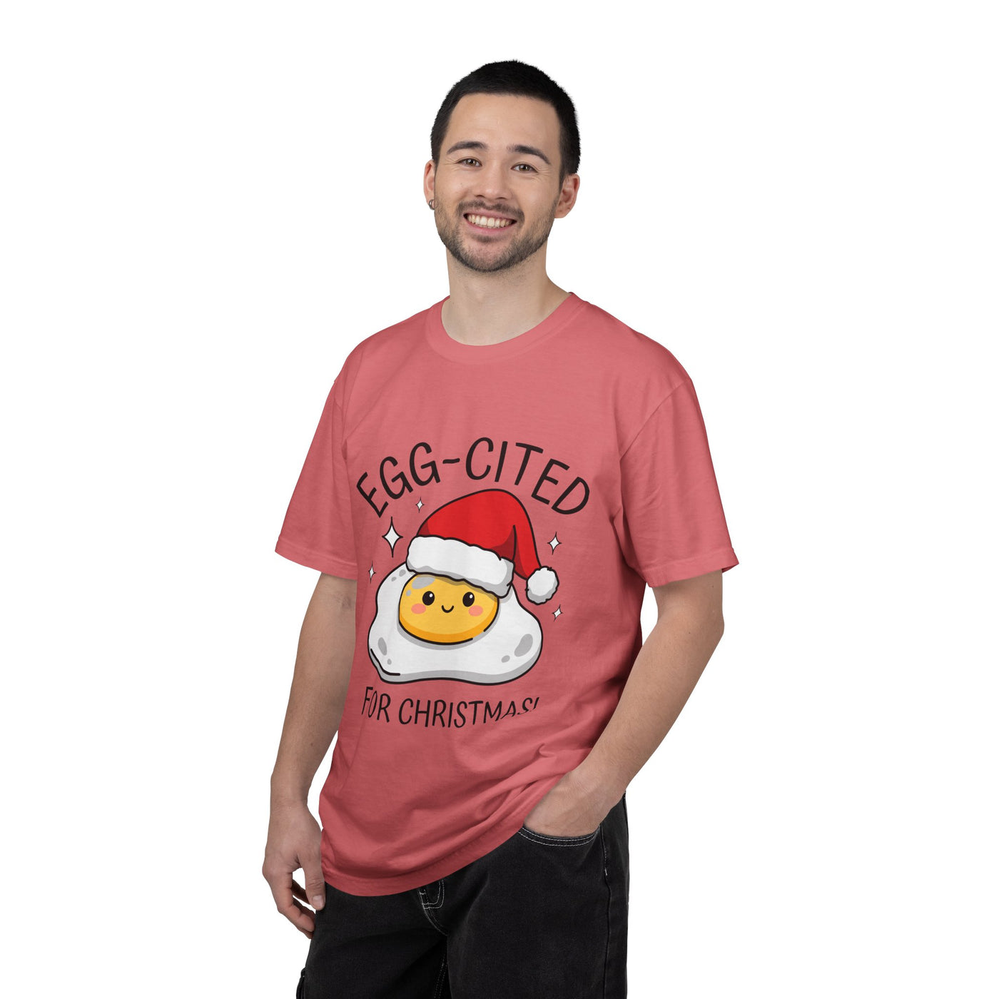 Egg-Cited for Christmas Shirt, Funny Fried Egg T-Shirt, Cute Food Pun Holiday Tee, Christmas Breakfast Gift for Brunch Lover or Cook