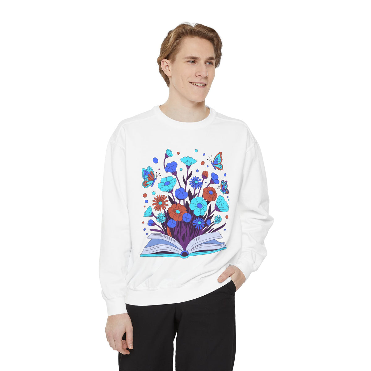 Book Lover Floral Sweatshirt, Open Book and Wildflower Crewneck, Reader Librarian Gift, Cozy Literary Pullover for Women and Teachers