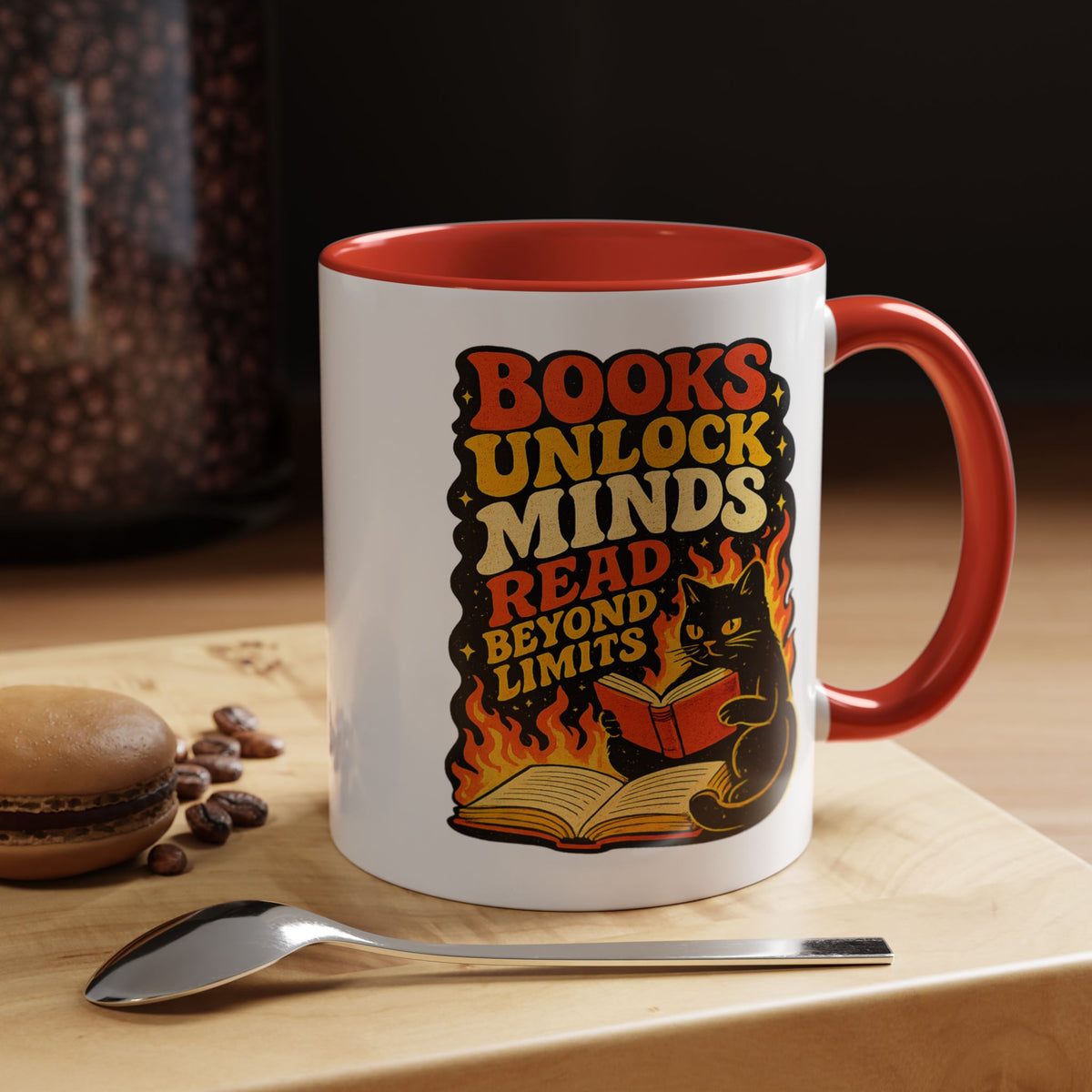Book Lover Cat Coffee Mug, Reading Cat Mug for Bookworms, Literary Gift for Readers, Librarian Teacher Cup, Books Unlock Minds