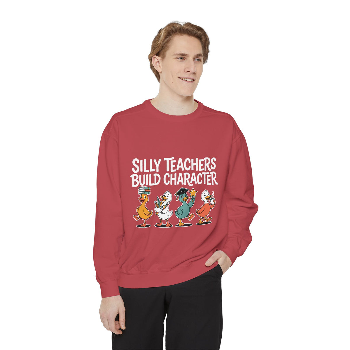 Funny Teacher Comfort Colors Sweatshirt, Silly Teachers Build Character Graphic Sweatshirt, Teacher Appreciation Gift for Educators