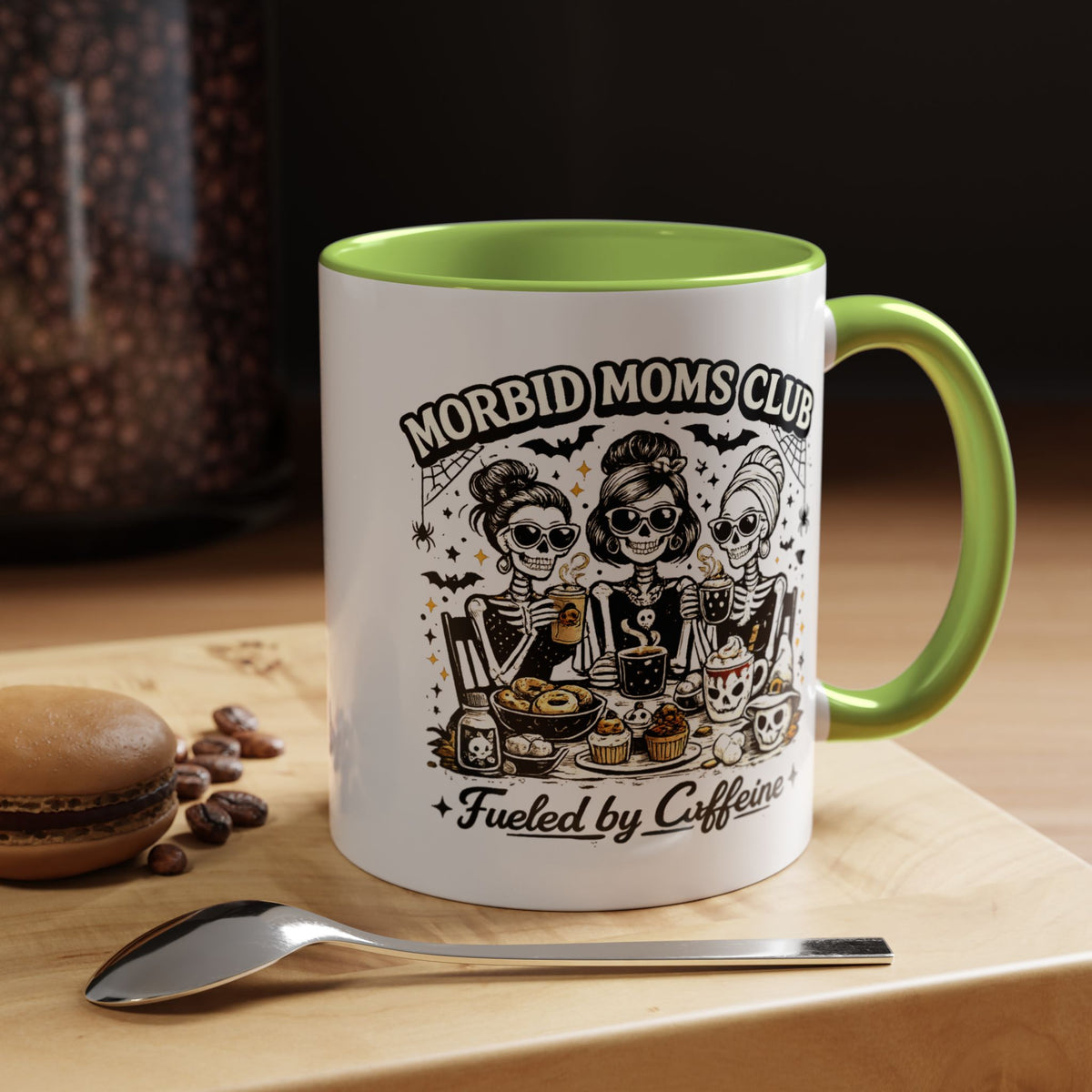 Morbid Moms Club Coffee Mug, Gothic Skeleton Mom Cup, Funny Halloween Gift for Mom Friends, Spooky Mama Birthday or Group Present for Her