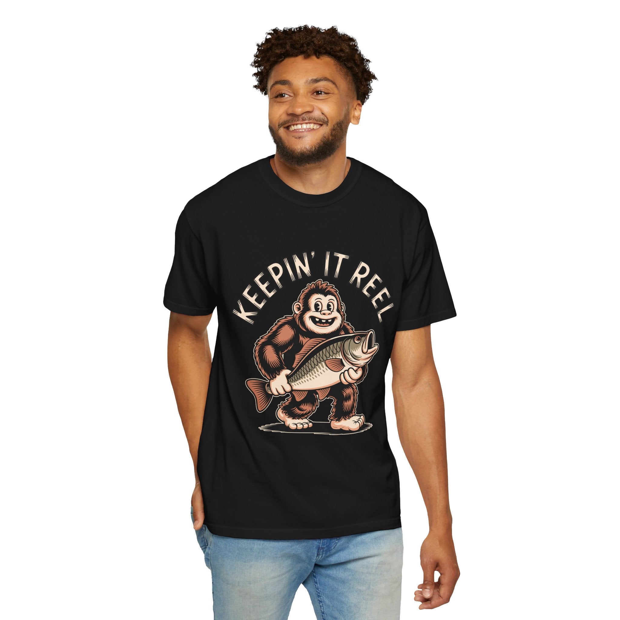 Funny Sasquatch Fishing Comfort Colors Shirt, Keepin It Reel Bigfoot Angler Tee, Fisherman Gift Shirt, Lake Life Outdoor Graphic Tee