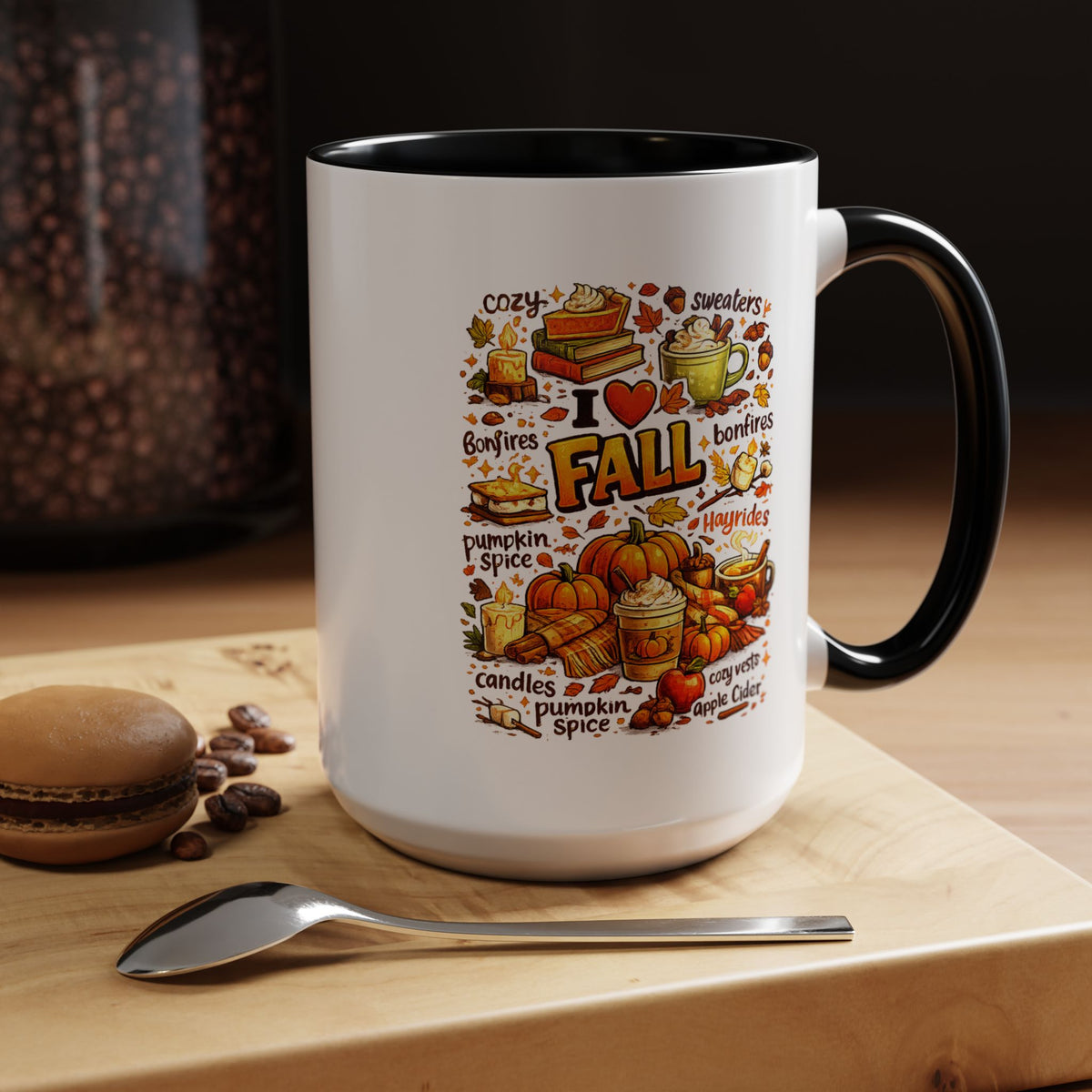 I Love Fall Coffee Mug, Cozy Autumn Pumpkin Spice Cup, Gift for Fall Lover, Book Reader, Teacher or Mom, Thanksgiving Kitchen Decor