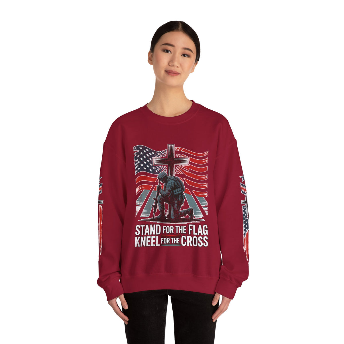 Stand for the Flag Kneel for the Cross Sweatshirt, Patriotic Christian Crewneck, American Flag Pullover, Faith Gift, Fourth of July Top