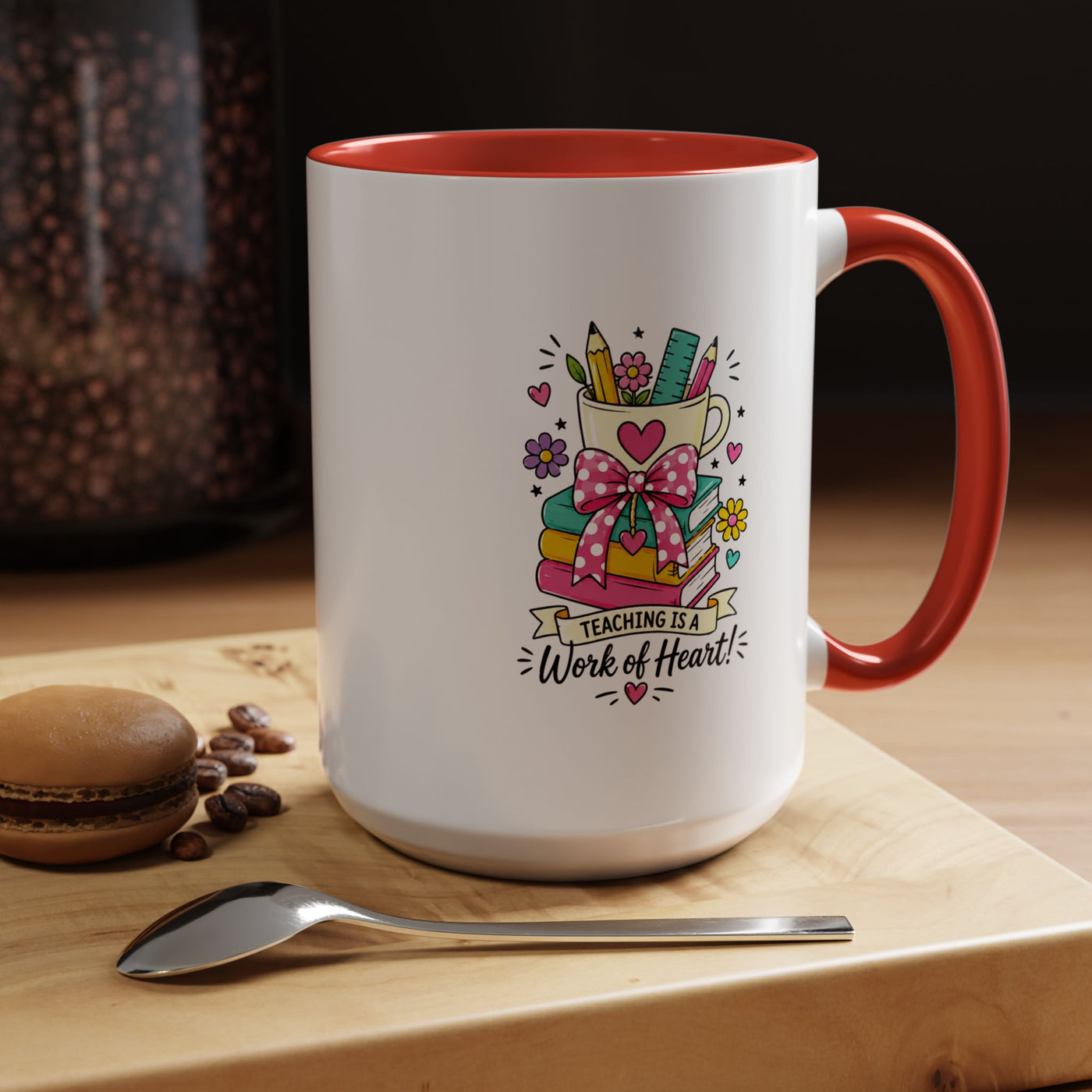 Teaching Is a Work of Heart Mug, Teacher Appreciation Coffee Cup, Thank You Gift for Educator, End of Year Classroom Keepsake for Her