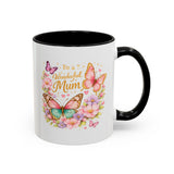 To a Wonderful Mum Coffee Mug, Cute Butterfly Birthday Gift for Mother, Floral Pastel Watercolor Ceramic Tea Cup with Pink Handle, Mum Gift