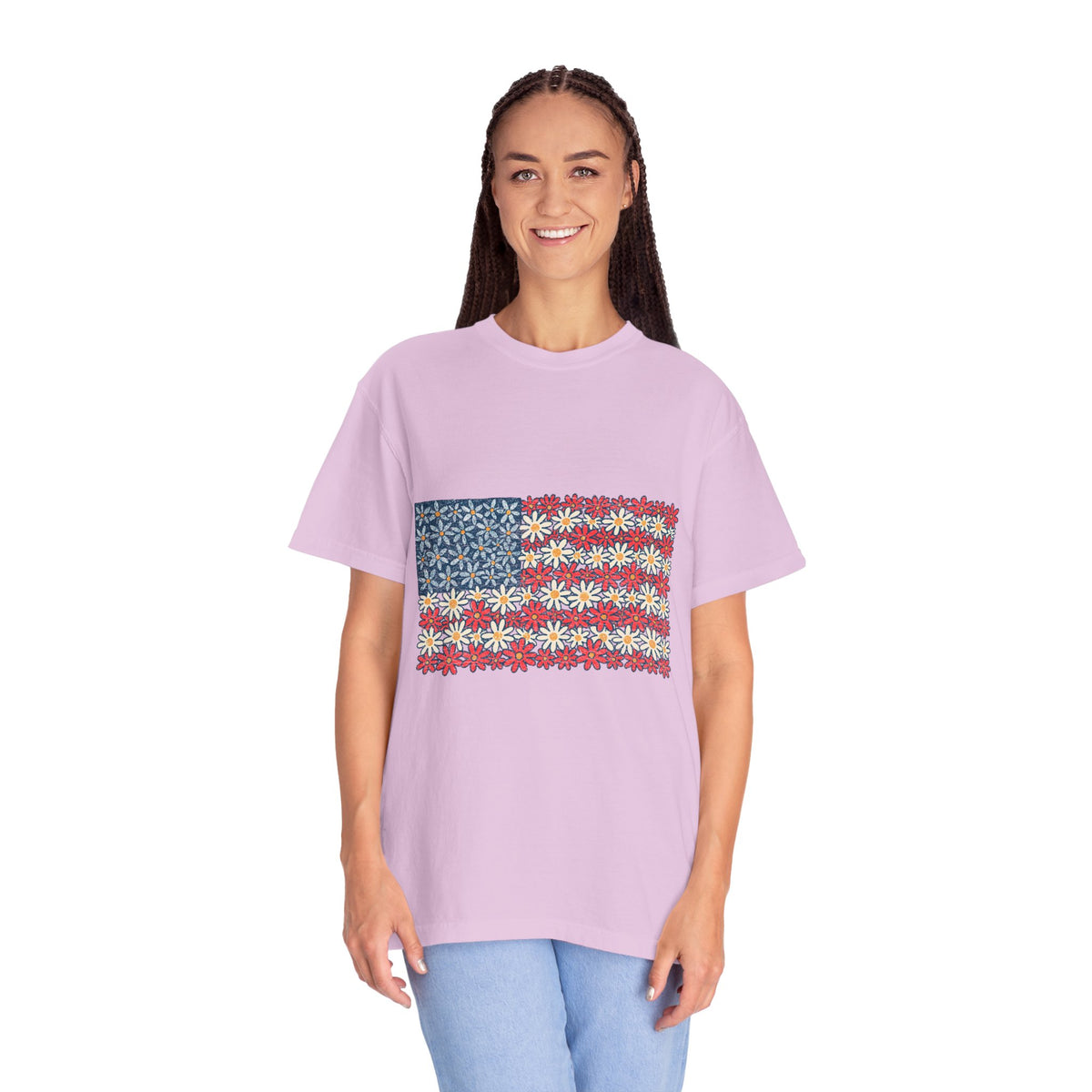 American Flag Floral Shirt, Patriotic Flower Graphic Tee, Vintage Americana T Shirt, Fourth of July Outfit, Red White Blue Gift