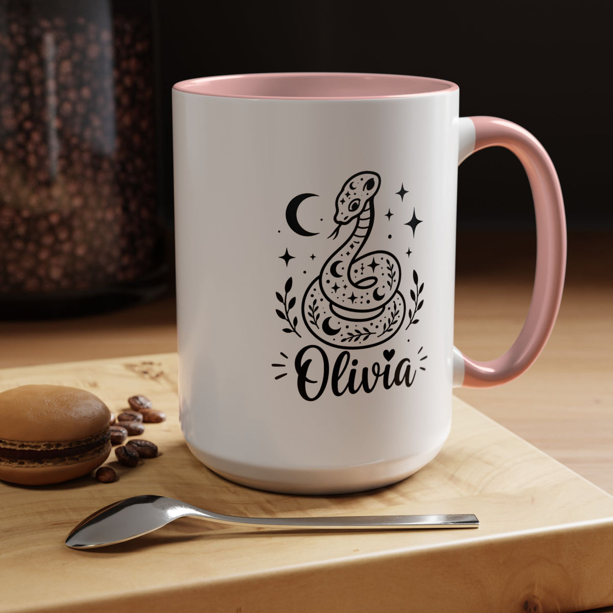 Personalized Snake Mug with Name, Celestial Serpent Coffee Cup, Custom Witchy Gift for Snake Lover, Gothic Botanical Birthday Gift