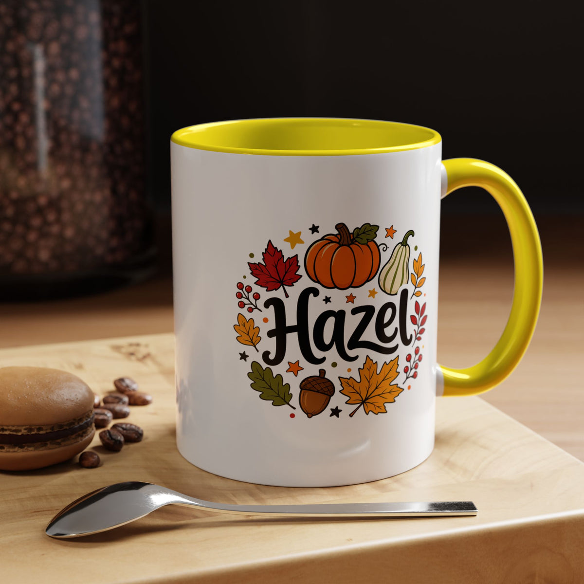 Personalized Fall Name Mug, Custom Hazel Pumpkin Coffee Cup, Autumn Birthday Gift for Her, Thanksgiving Keepsake, Cozy Seasonal Present