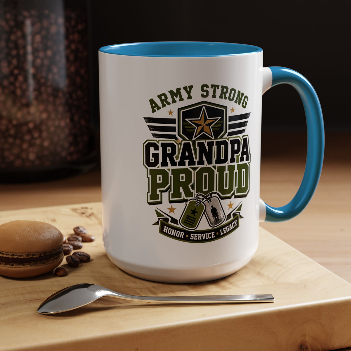 Army Strong Grandpa Mug, Grandpa Proud Military Coffee Cup, Veteran Grandfather Gift, Service Legacy Present for Birthday or Father's Day
