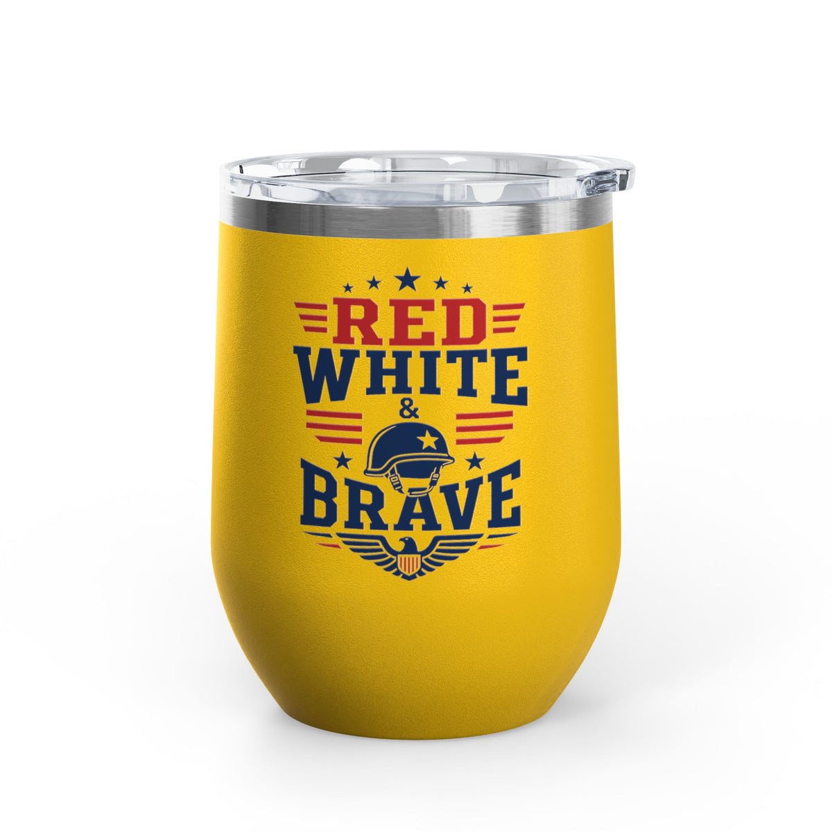 Patriotic Wine Tumbler, Red White & Brave Military Gift, Veteran Gift for Him, American Pride Drinkware, Memorial Day Gift