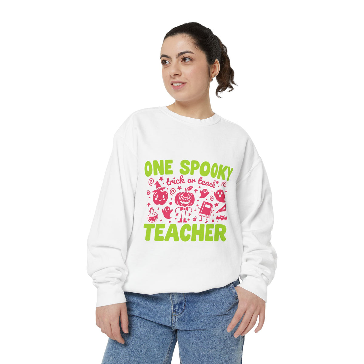 One Spooky Teacher Sweatshirt, Trick or Teach Halloween Crewneck, Cute Educator Gift, Spooky Classroom Shirt, Cute Fall School Outfit