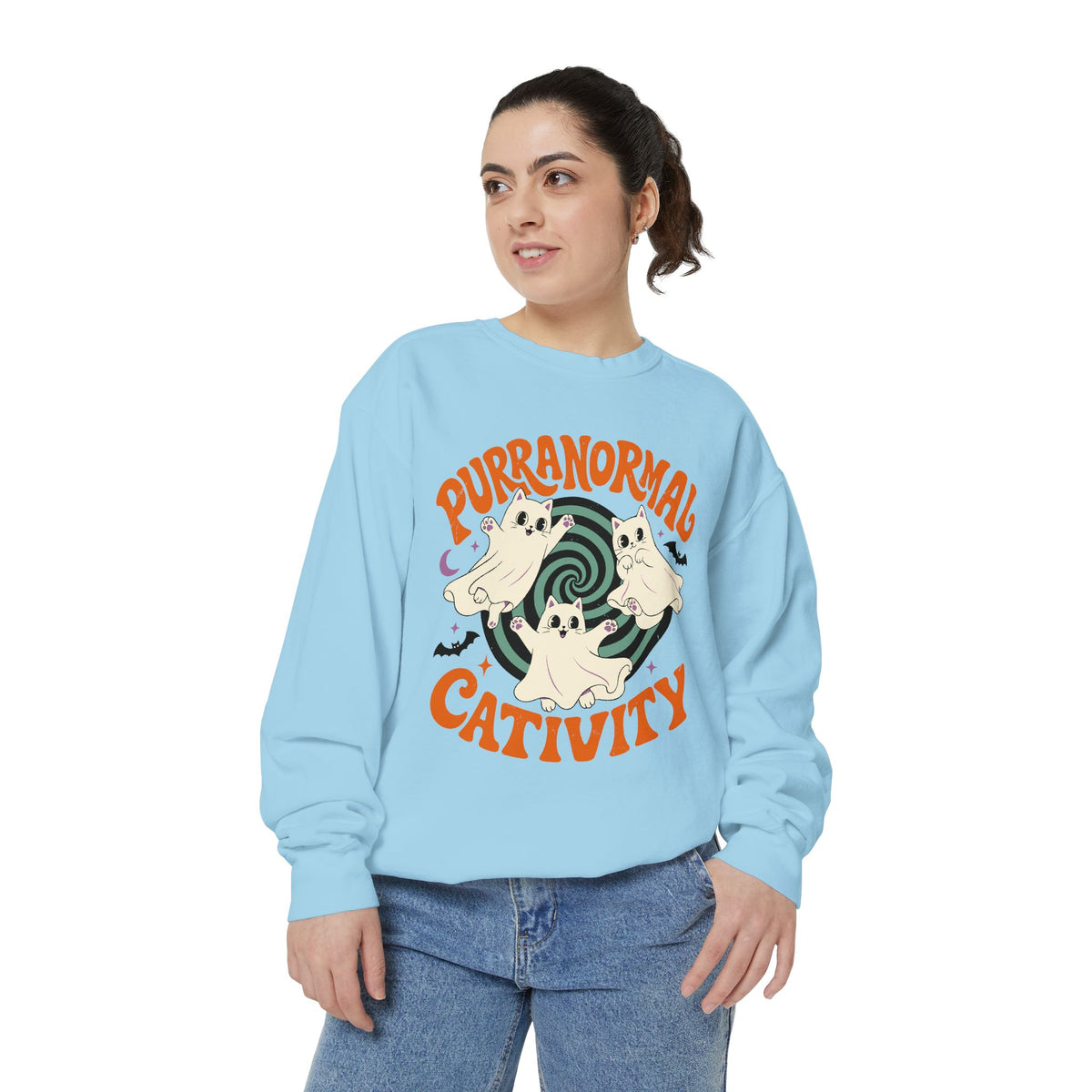 Purranormal Cativity Sweatshirt, Funny Halloween Cat Crewneck, Ghost Kitty Shirt for Cat Lover, Spooky Season Gift, Cute Fall Outfit