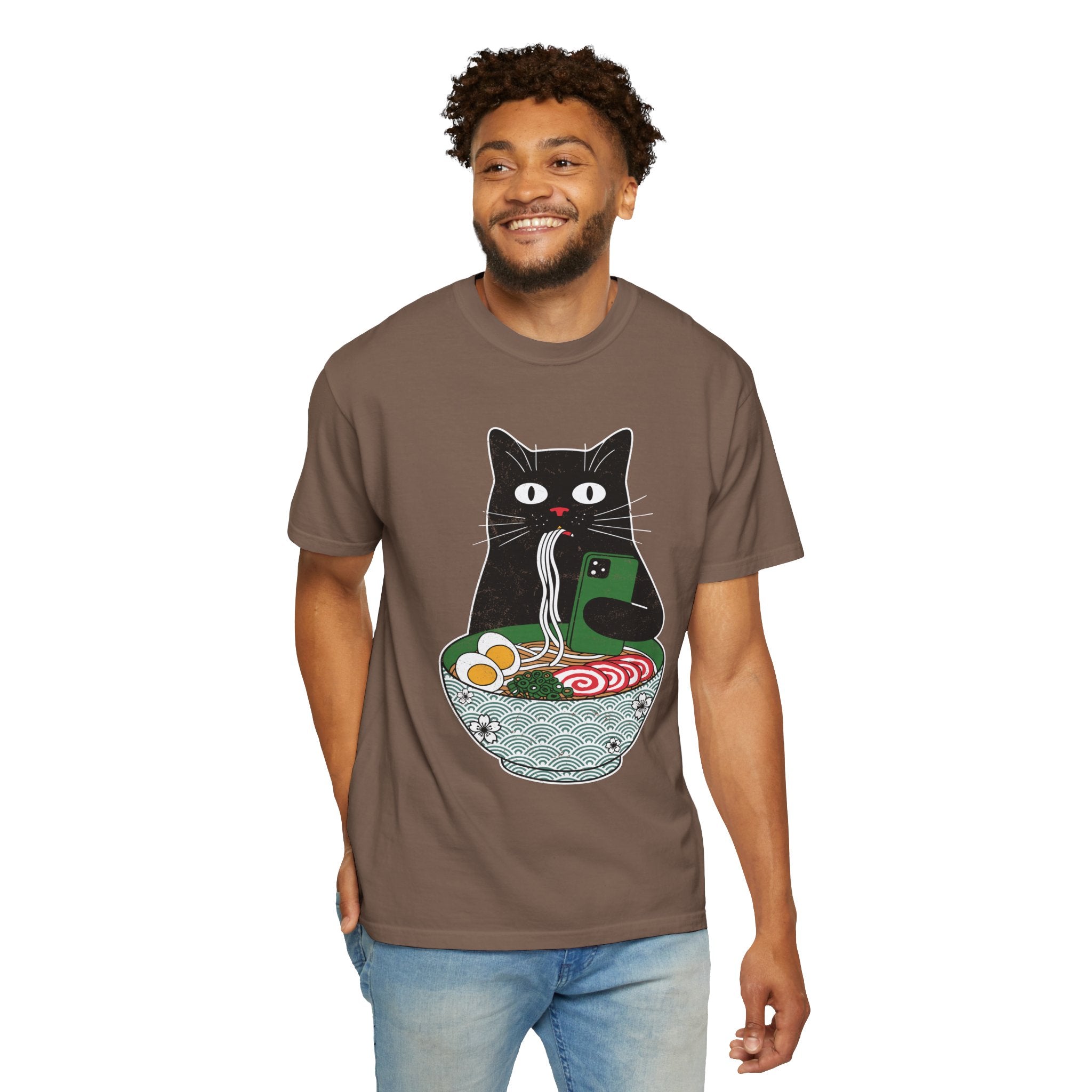 Black Cat Ramen Shirt Comfort Colors Tee, Funny Cat Lover Graphic Shirt, Introvert Cat Eating Noodles Tee, Japanese Foodie Gift