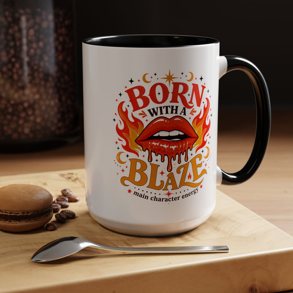 Born With a Blaze Coffee Mug, Main Character Energy Mug, Fiery Lips Aesthetic Cup, Bold Attitude Gift for Women, Trendy Coffee Mug