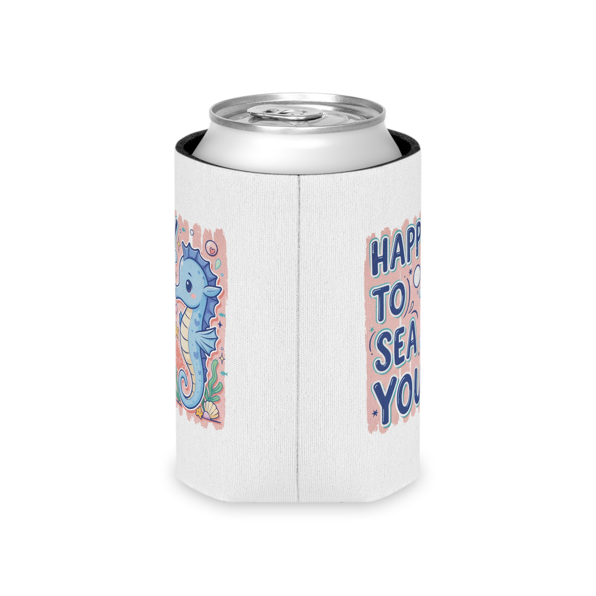 Happy to Sea You Can Cooler, Cute Seahorse Drink Sleeve, Ocean Lover Gift, Beach Party Favor, Summer Coastal Accessory