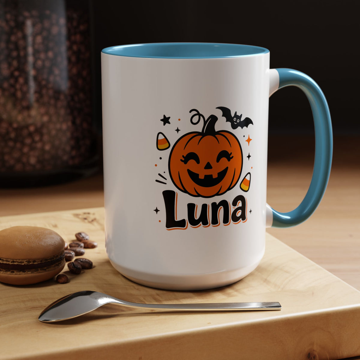 Personalized Halloween Name Mug, Custom Luna Pumpkin Coffee Cup, Cute Kids Trick or Treat Gift, Fall Birthday Present for Little Girl