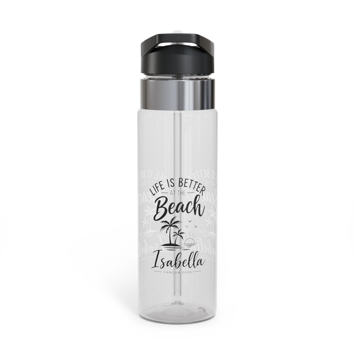 Personalized Beach Water Bottle, Custom Name Vacation Drink Bottle, Tropical Travel Gift, Beach Lover Gift, Cancun Trip Souvenir