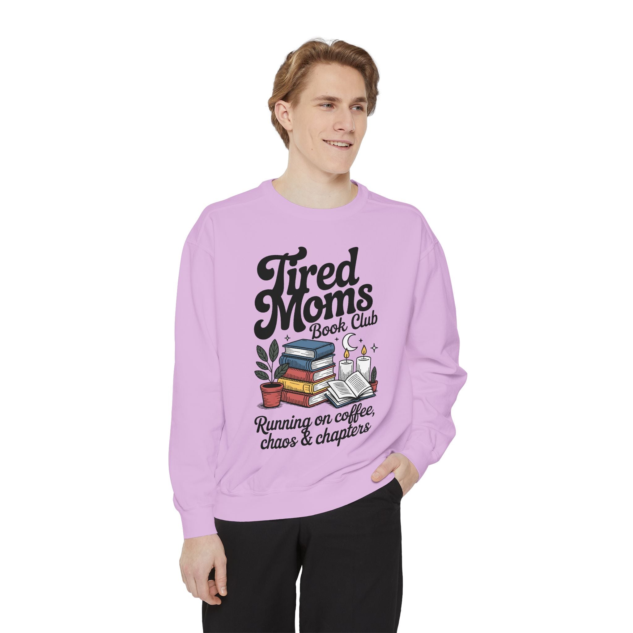 Tired Moms Book Club Comfort Colors Sweatshirt, Running on Coffee Chaos and Chapters Shirt, Book Lover Mom Gift