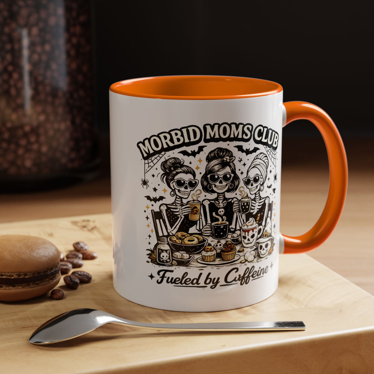 Morbid Moms Club Coffee Mug, Gothic Skeleton Mom Cup, Funny Halloween Gift for Mom Friends, Spooky Mama Birthday or Group Present for Her