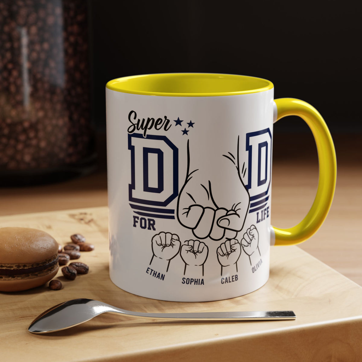 Personalized Super Dad Coffee Mug, Custom Dad Mug with Kids Names, Father's Day Gift for Dad, Dad for Life Coffee Cup, Gift from Children