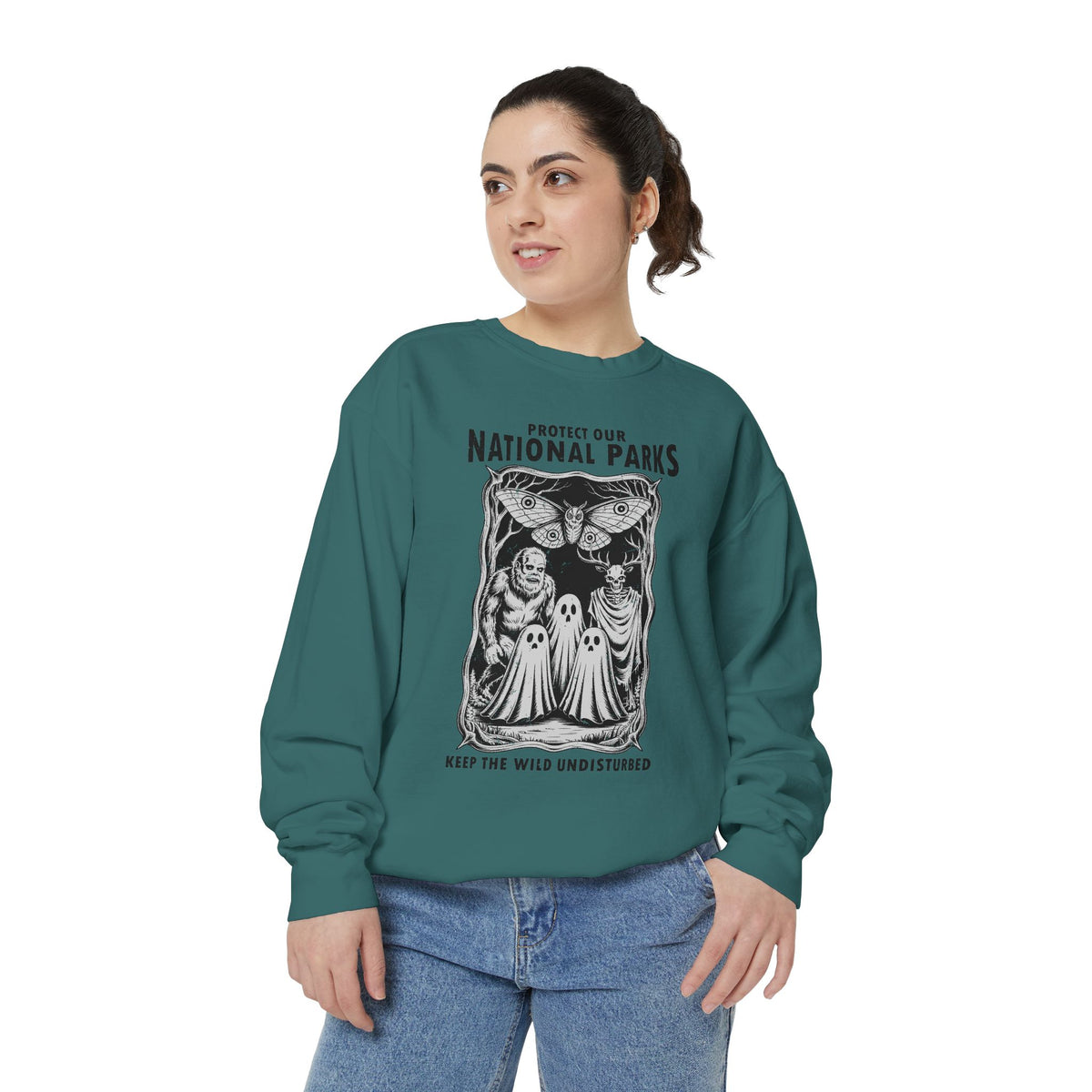 Protect Our National Parks Comfort Colors Sweatshirt, Gothic Nature Lover Crewneck, Cryptid Halloween Outdoor Adventure Gift
