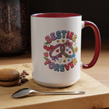 Best Friends Coffee Mug, Besties Forever Friendship Bracelet Design, Colorful Birthday Gift for a Best Friend or Long Distance Coffee Buddy