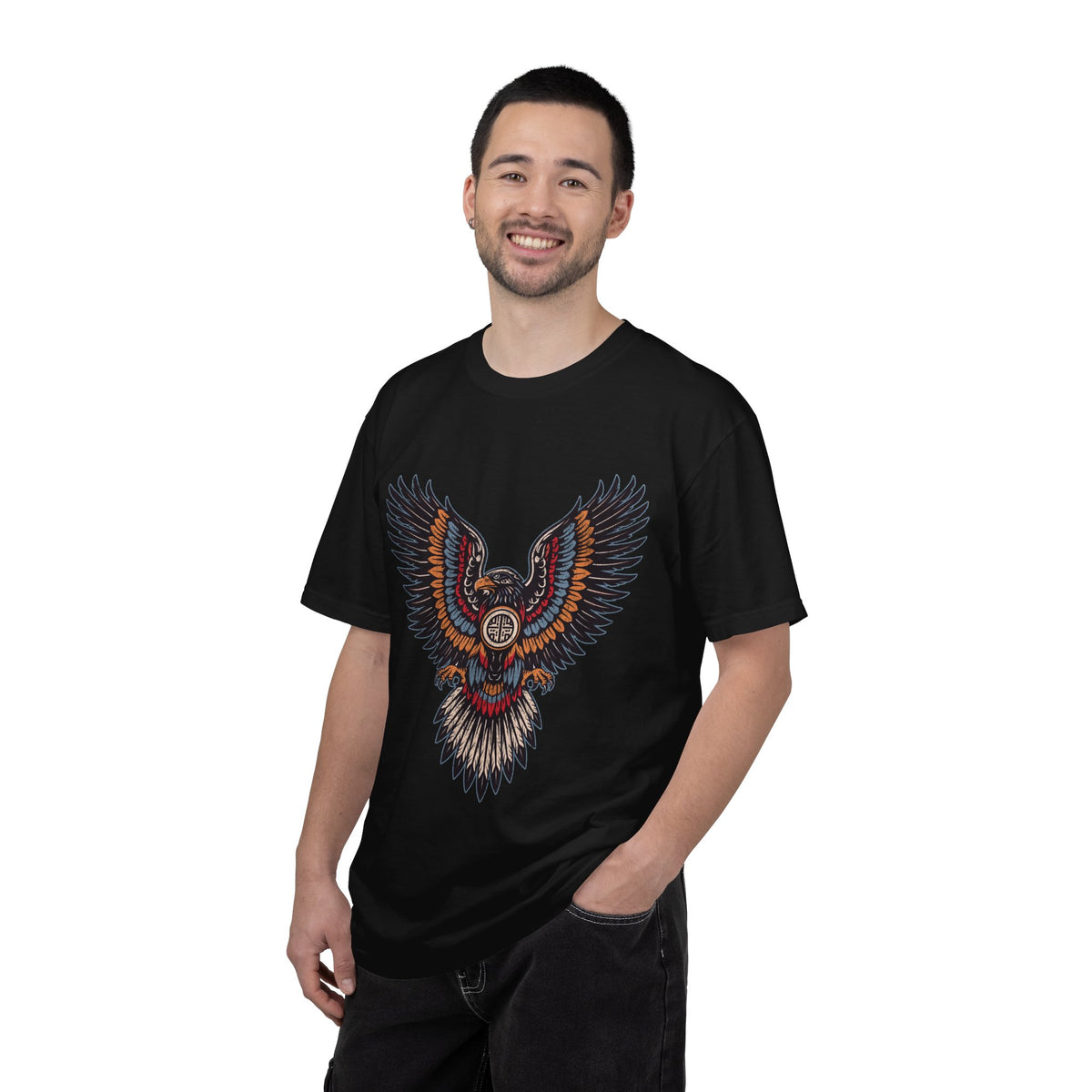 Ornamental Eagle Shirt, Retro Tattoo Style Bird Graphic, Gift for Wildlife Art Lovers, Boho Festival Outfits and Everyday Casual Wear