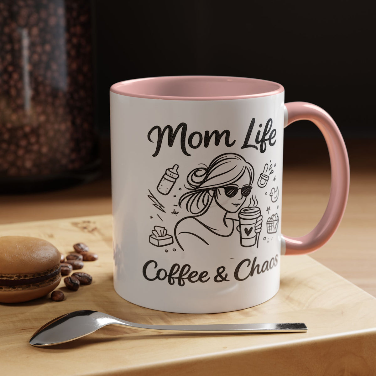 Mom Life Coffee and Chaos Mug, Funny Mom Coffee Mug, Motherhood Humor Gift, Busy Mom Cup, Mother's Day Gift for Coffee Lover