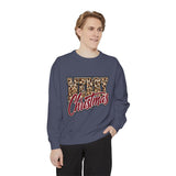 Merry Christmas Leopard Print Sweatshirt, Trendy Holiday Crewneck, Cheetah Lettering Pullover, Festive Gift for Women, Mom or Teacher