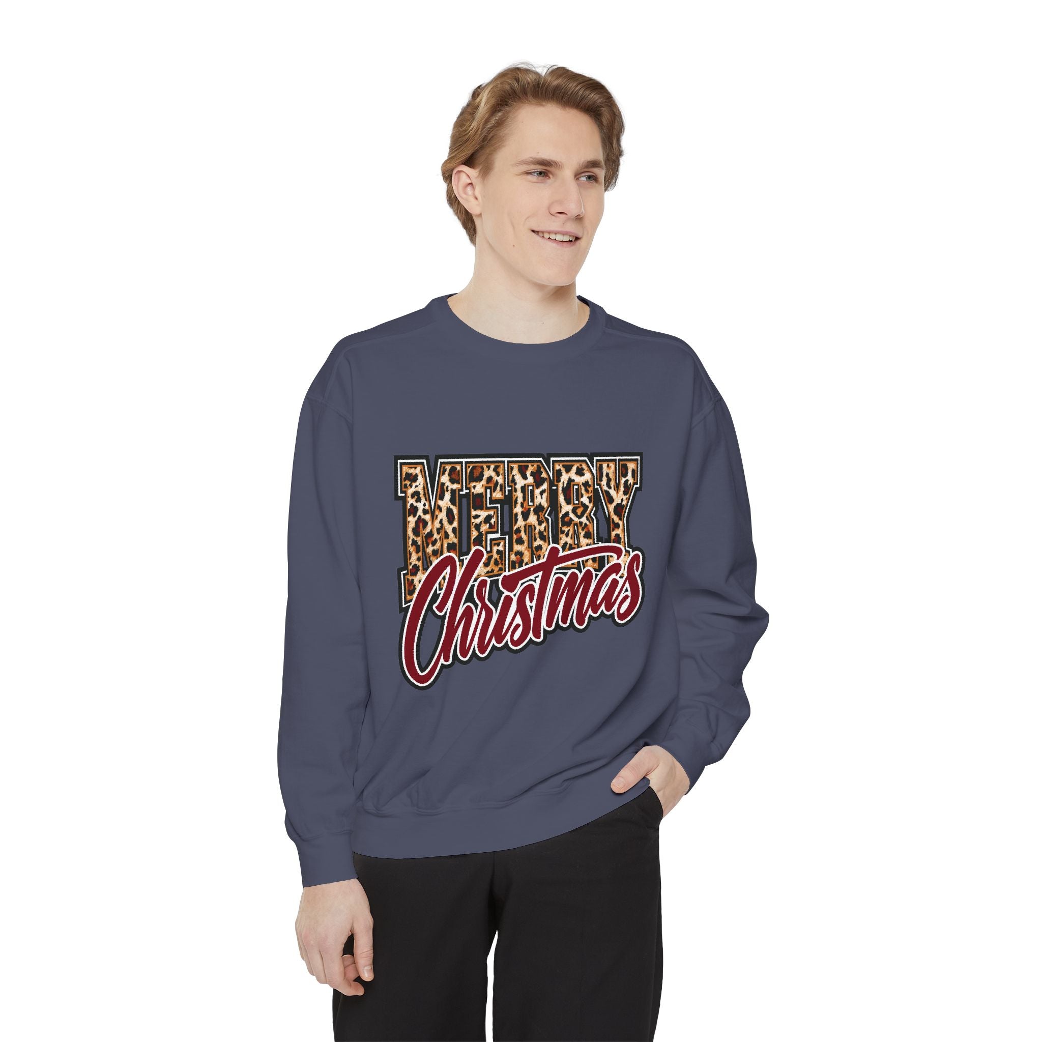 Merry Christmas Leopard Print Sweatshirt, Trendy Holiday Crewneck, Cheetah Lettering Pullover, Festive Gift for Women, Mom or Teacher