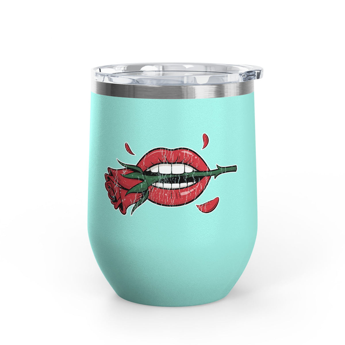 Red Lips and Rose Wine Tumbler, Gothic Romantic Stainless Steel Cup, Valentine's Day Gift for Her, Alternative Love Gift
