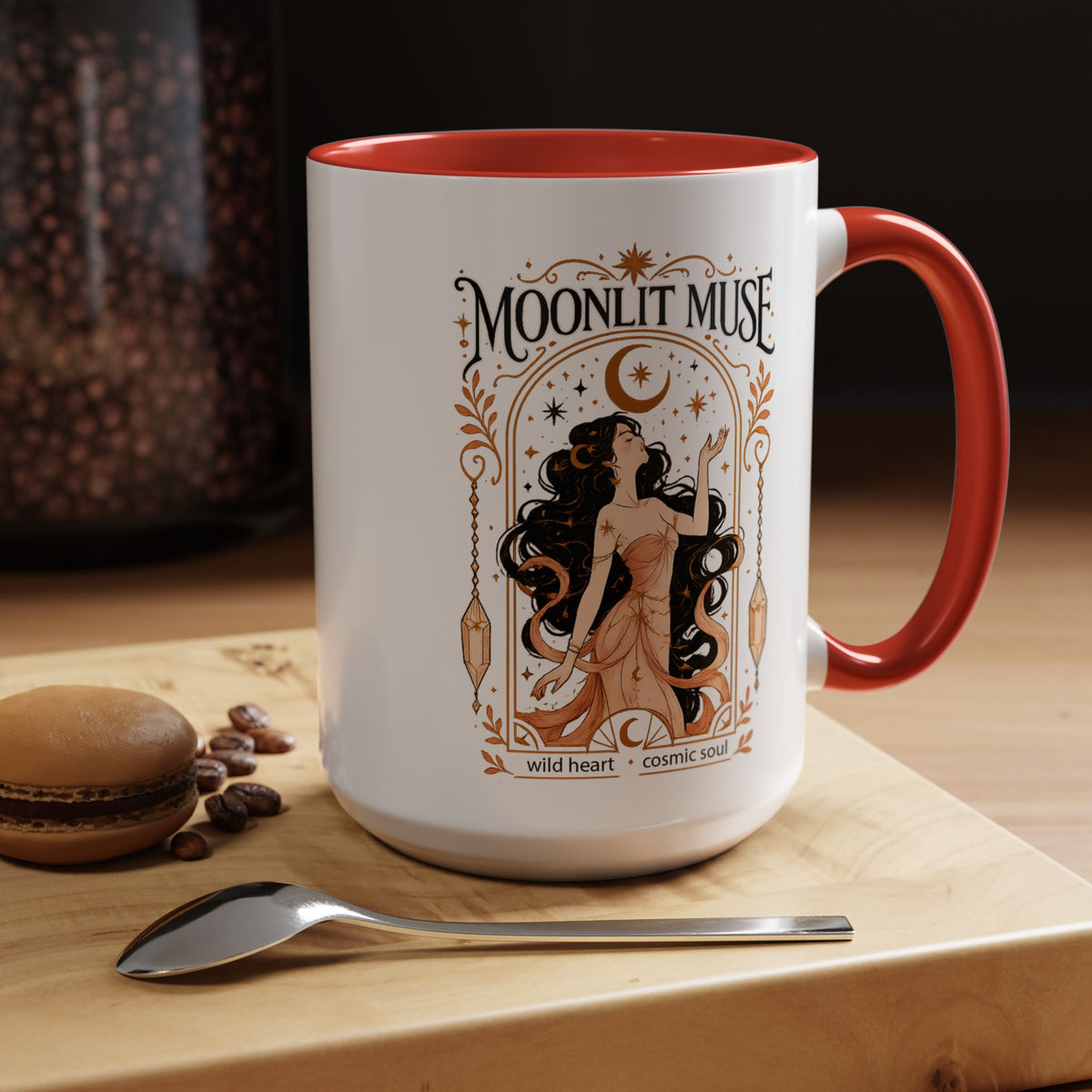 Moonlit Muse Coffee Mug, Celestial Goddess Art Mug, Mystic Moon Aesthetic Cup, Boho Spiritual Gift for Women, Cosmic Soul Coffee Mug
