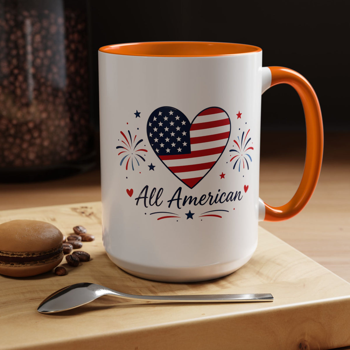 All American Patriotic Heart Coffee Mug, USA Flag Heart Mug, Fourth of July Coffee Cup, American Pride Gift, Independence Day Mug